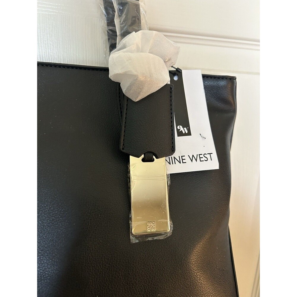 Nine West Black Tote Bag NWT Large Work Purse Gold Hardware Retail $99